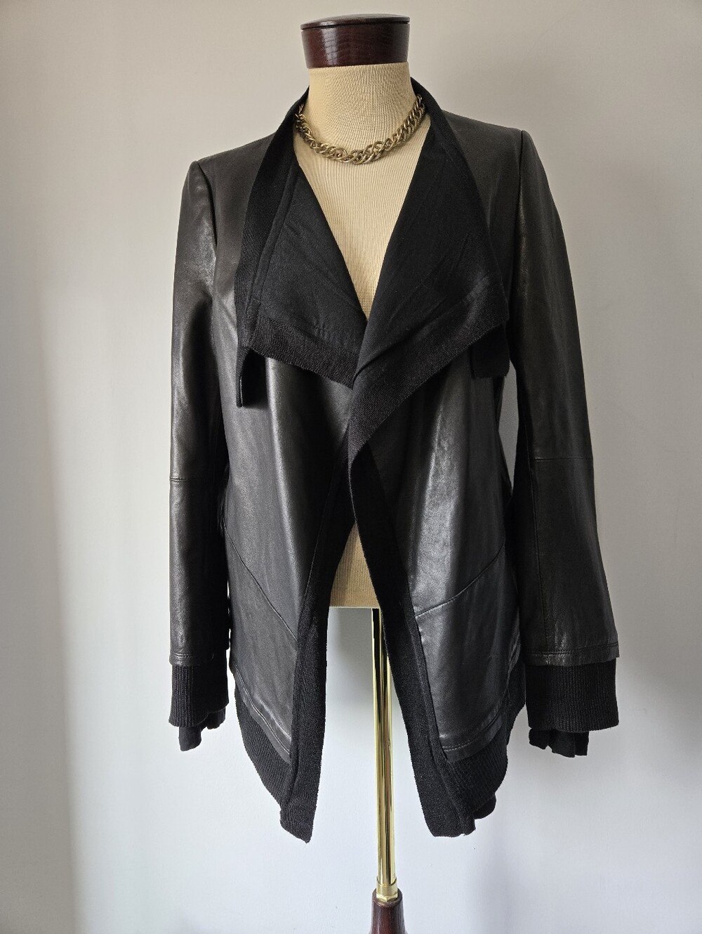 Mackage Lamb Leather With Cotton Knit Draped Open Front Jacket. Size XS